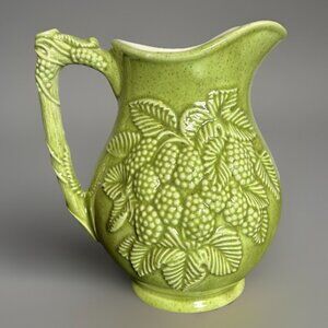 Vintage 1970s Atlantic Mold Lime Green BLACKBERRY 6" Ceramic Speckled Pitcher